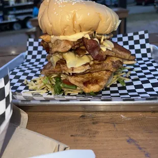 Chicken burger and fries