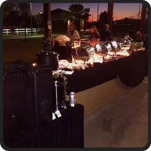 Foodies Fine Catering wedding rehearsal dinner. Pic: Dinner, drinks &amp; appetizer set up.