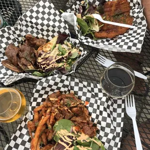 Spicy pork bulgogi fries, galbi, &amp; tonkatsu