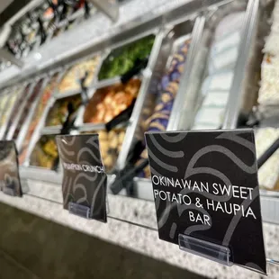 a display of different types of food