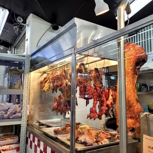 Hot food counter for roast and bbq meats.