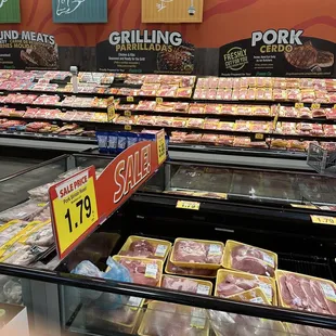 a meat section of a grocery store