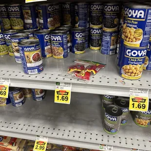 canned food on shelves in a store