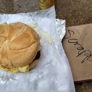 Egg, Cheese and Scrapple on a Kaiser