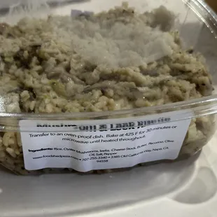 Mushroom and Leek Risotto. Take and Heat $16.