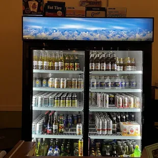 a refrigerator full of drinks