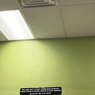 a sign on the ceiling