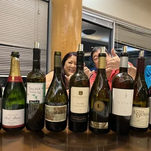 a group of wine bottles