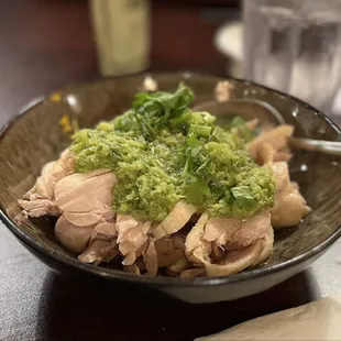 Cold Ginger Chicken- can&apos;t go wrong with this one.  The chicken is so tender and the sauce is perfect!