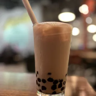 Iced Floral Black Milk Tea add Boba