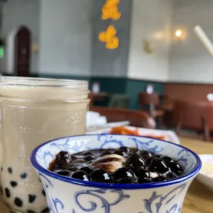 Boba Vanilla Fudge-- boba is quality and obviously fresh &amp; Iced Vintage Black Milk Tea with boba added in.