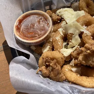 a basket of fried food