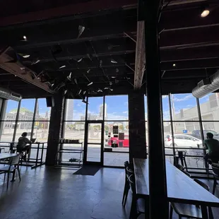 tables and chairs in a coffeehouse