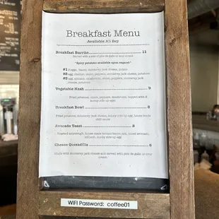 Breakfast menu