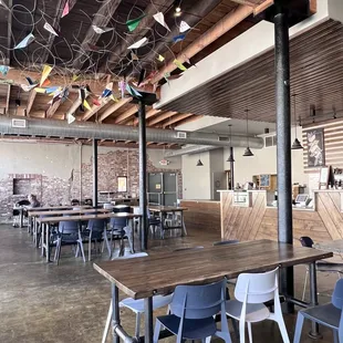 tables and chairs in a coffeehouse