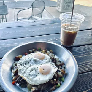 Vegetable Hash &amp; Iced Vanilla Latte