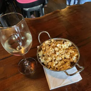 Sauvignon blanc and popcorn at happy hour