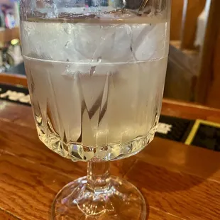 a glass of water with ice