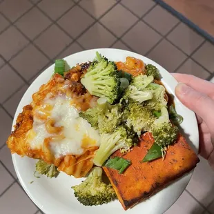 a person holding a plate of food