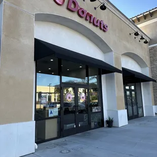 the outside of a donut shop