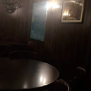 Power hour. $2.50 domestic beer $5 patron silver shots on Thursdays