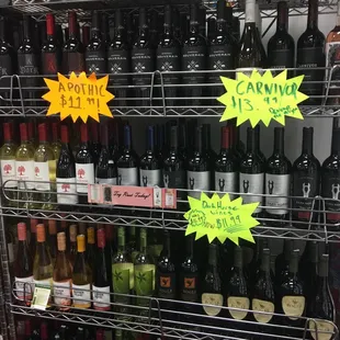 a rack of wine bottles