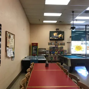 Air hockey, change machine and coin machines for the kids.
