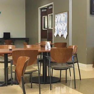 tables and chairs in a cafeteria