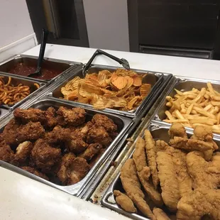 a variety of fried food items