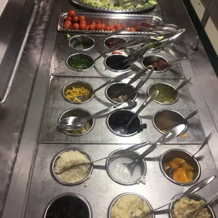 a buffet with many different types of food
