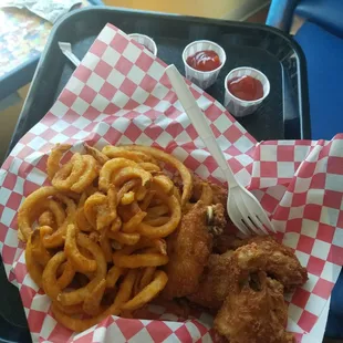 Chicken wings and french fries