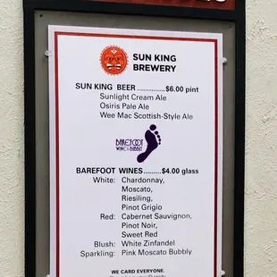 Bar menu