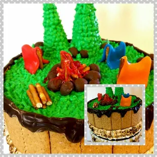 Camping theme cake