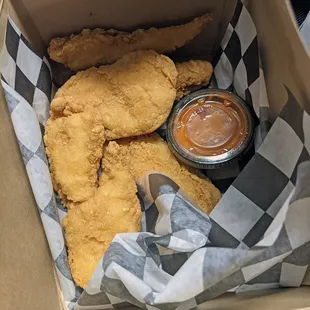 Chicken tenders with a side of buffalo