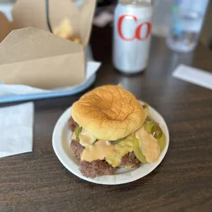 Double cheeseburger w jalapeños, pickles &amp; fry sauce.