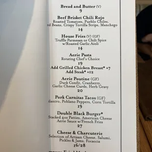 Bar menu