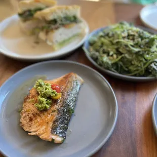 three plates of food on a table
