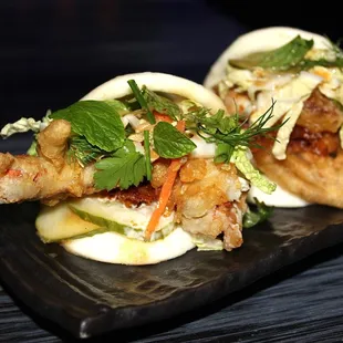 The Soft Shell Crab Steam Buns are topped with pineapple hoisin glaze and citrus salsa. SO GOOD. SO SATISFYING.