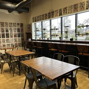 tables and chairs in a restaurant