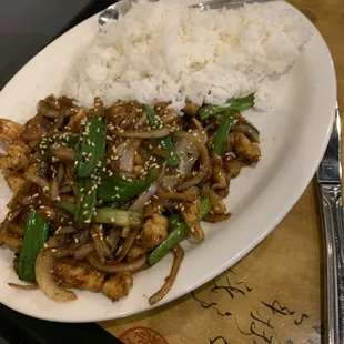 Mongolian chicken and rice.