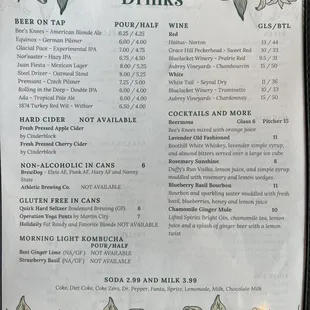 Drink menu