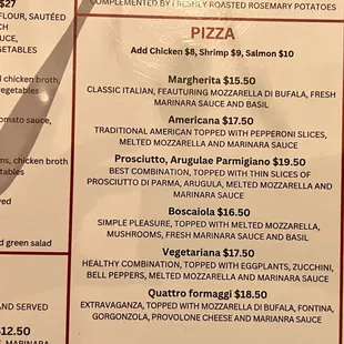Pizza menu