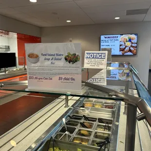 Salad bar and soup at the end of the