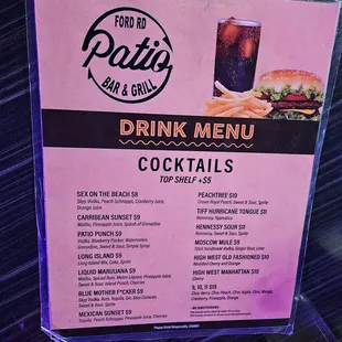 Drink menu