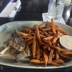 Lamb Chop Appetizer &amp; Sweet Potato Fries