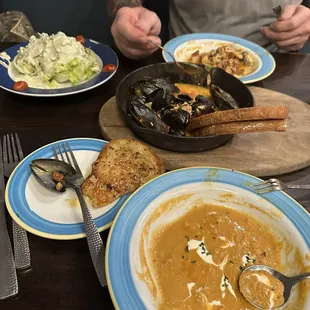 Lobster bisque, Angry mussels and BLT wedge salad.