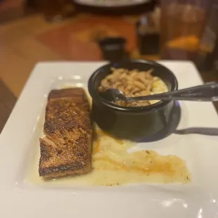 Salmon dinner with spicy corn chowder on the side