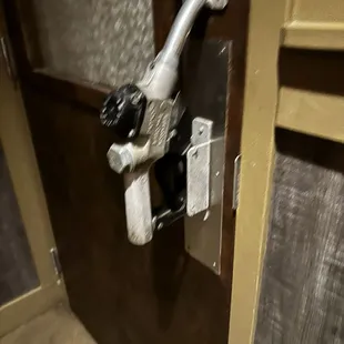 Handle on door.