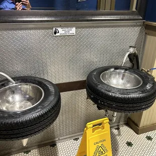 a pair of tires in a washroom