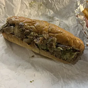 Cheesesteak with the paper wrap removed.  Soggy bread/sponge.